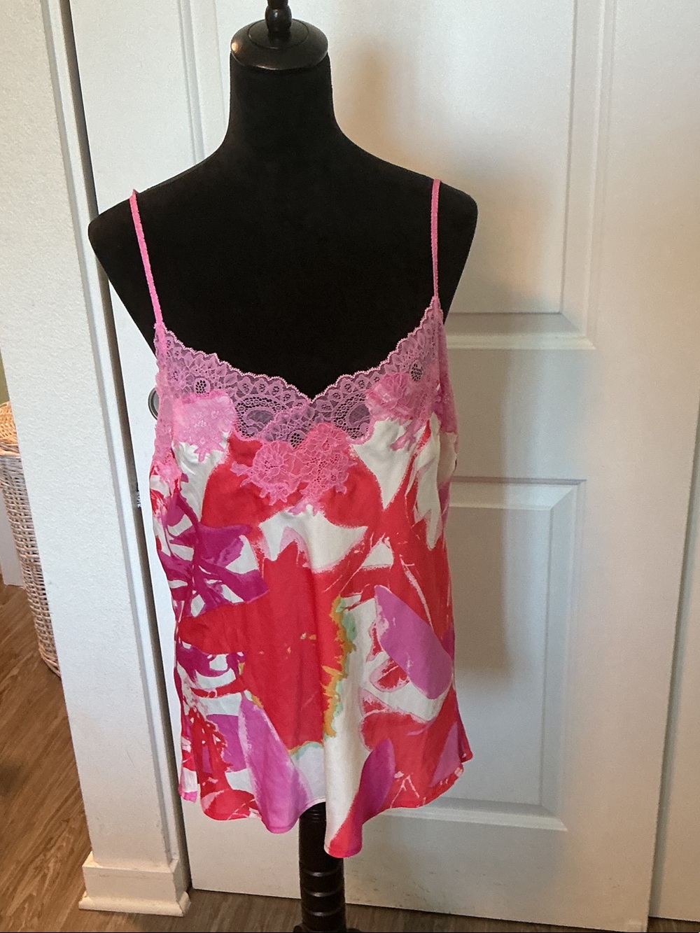 Natori Pink Floral Lace-Trim Camisole/pajama pants XL